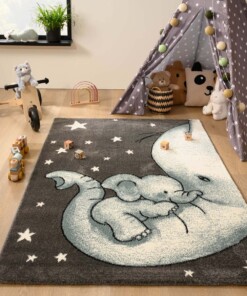 Vloerkleed kinderkamer olifant - Adventures grijs/blauw