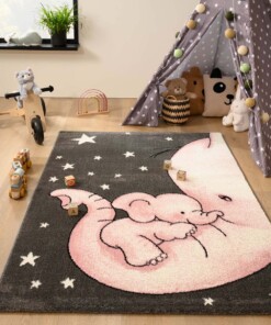 Vloerkleed kinderkamer olifant - Adventures grijs/roze