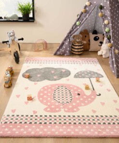 Vloerkleed kinderkamer olifant - Adventures crème/roze