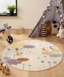 Rond vloerkleed kinderkamer wolk - Snoozy wit/multi