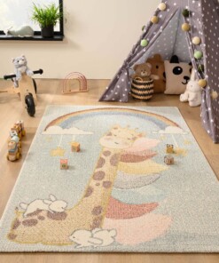 Vloerkleed kinderkamer giraffe - Snoozy blauw/multi