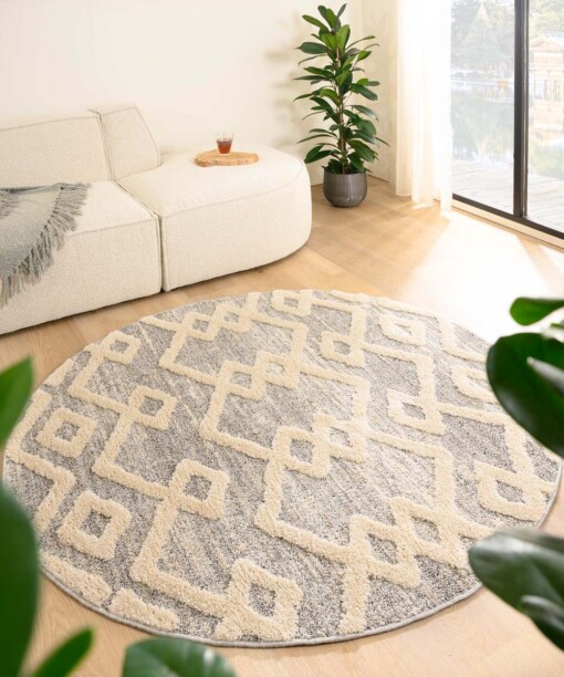 Rond vloerkleed Scandinavisch - Fjord Fosse grijs/crème