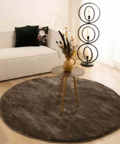 Velours vloerkleed rond - Flair taupe