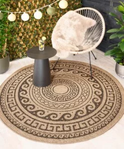 Jute buitenkleed rond - Sunset Shores beige/zwart