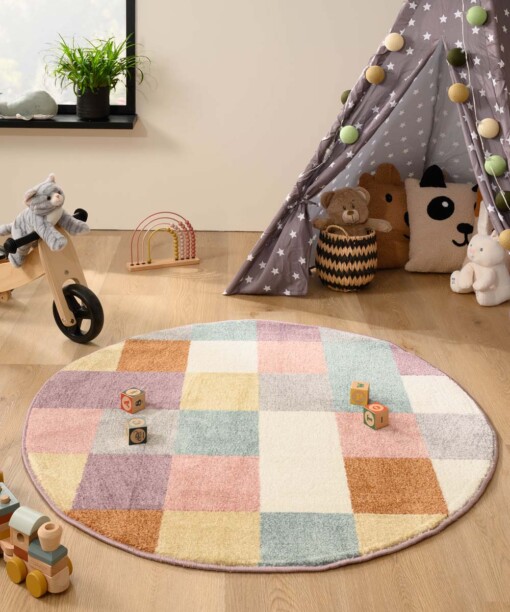 Rond Vloerkleed kinderkamer blokken - Dreams meerkleurig