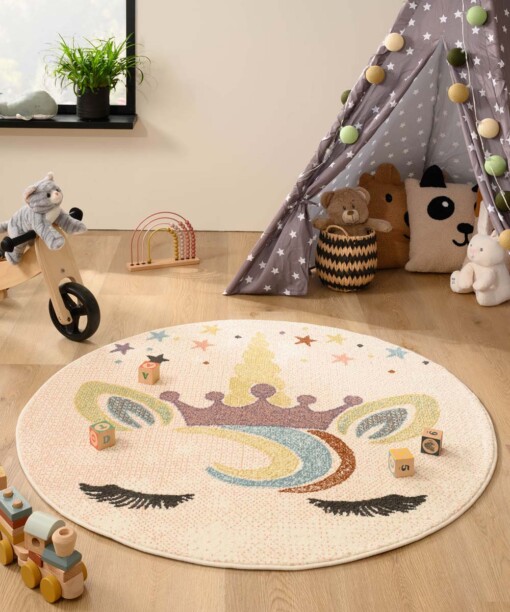 Rond vloerkleed eenhoorn - Snoozy wit/multi