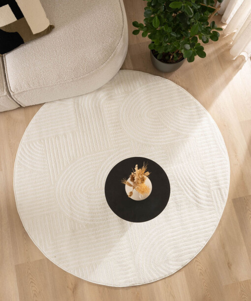 Rond vloerkleed Scandinavisch - Contour Bend crème - sfeer