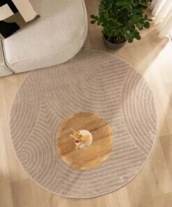 Rond vloerkleed Scandinavisch - Contour Curve beige