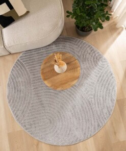 Rond vloerkleed Scandinavisch - Contour Curve grijs