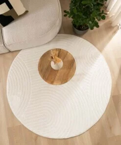 Rond vloerkleed Scandinavisch - Contour Curve crème