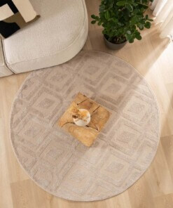 Rond vloerkleed Scandinavisch - Contour Diamond beige