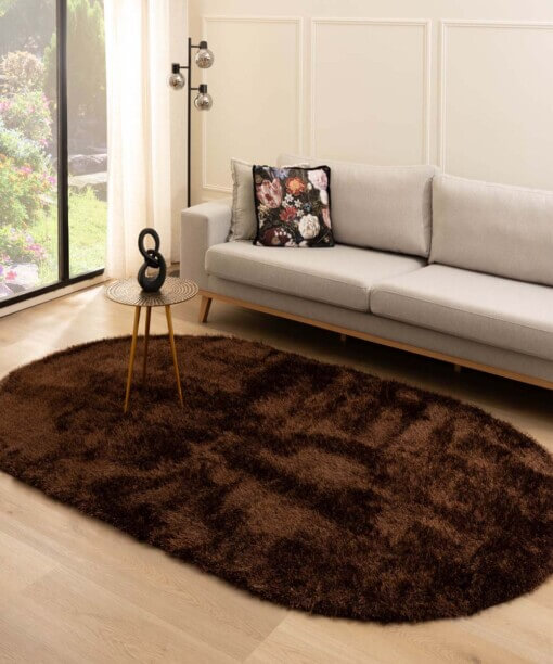 Ovaal hoogpolig vloerkleed velvet - Posh donkerbruin