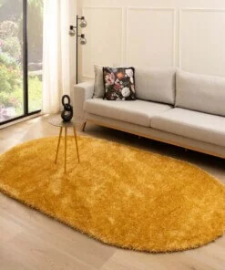 Ovaal hoogpolig vloerkleed velvet - Posh goud