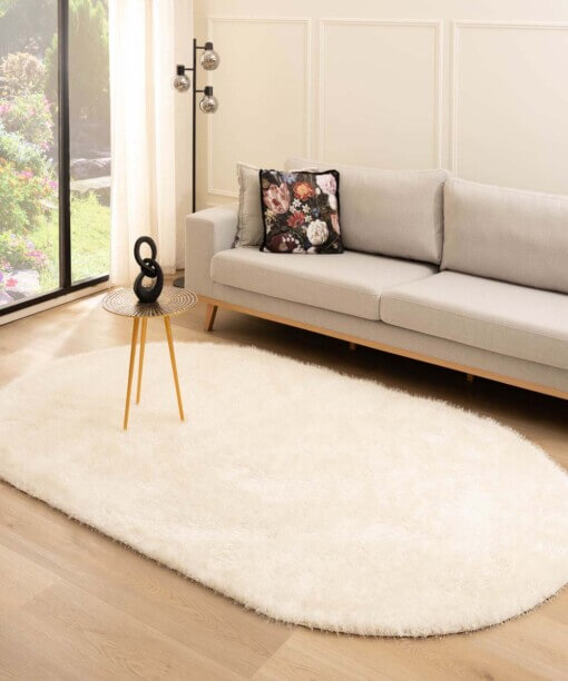 Ovaal hoogpolig vloerkleed velvet - Posh wit