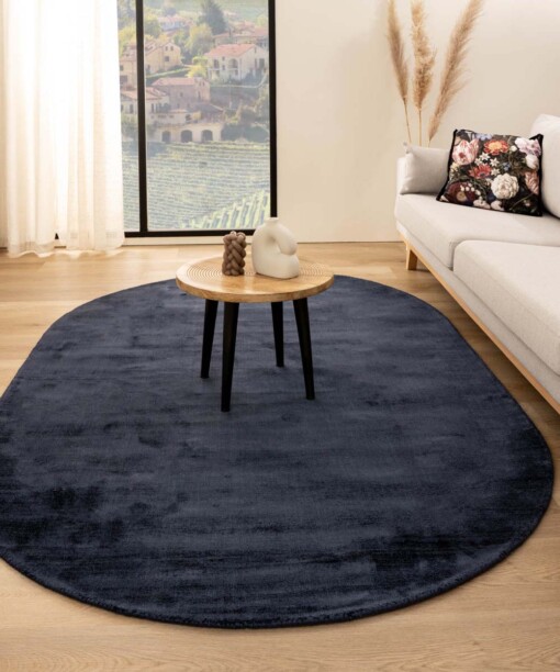 Viscose vloerkleed ovaal - Glamour marineblauw