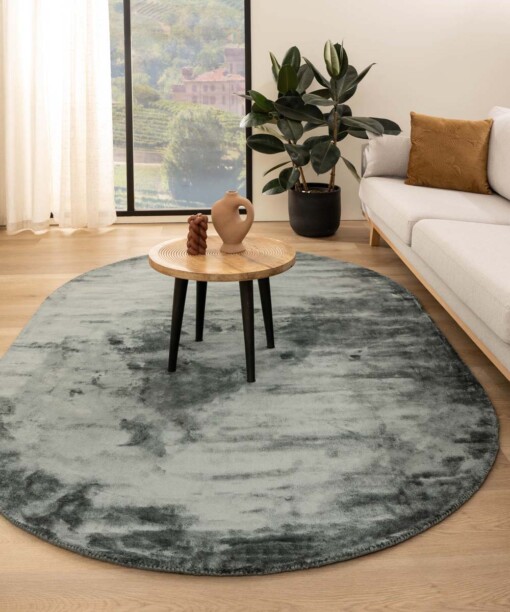 Viscose vloerkleed ovaal - Pearl blauw