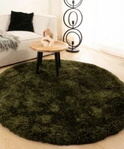 Rond shaggy vloerkleed - Meadow olijfgroen