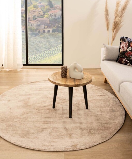 Viscose vloerkleed rond - Glamour beige