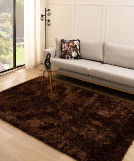 Hoogpolig vloerkleed velvet - Posh donkerbruin