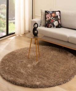 Rond hoogpolig vloerkleed velvet - Posh beige