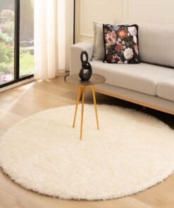 Rond hoogpolig vloerkleed velvet - Posh wit