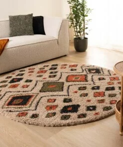 Rond hoogpolig vloerkleed bohemian Artisan - beige/multi