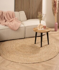 Jute vloerkleed rond - Braided - naturel/multi