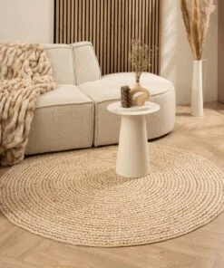 Jute vloerkleed rond - Braided - wit/naturel