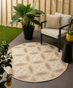 Rond jute buitenkleed Sunny Circles - naturel