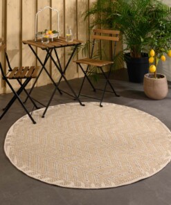 Rond jute buitenkleed Sunny Contour - naturel - sfeer, thumbnail