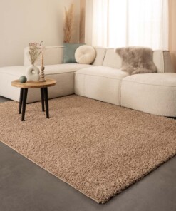 Hoogpolig vloerkleed shaggy Trend effen - beige - sfeer