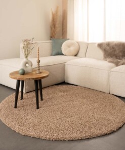 Hoogpolig vloerkleed Shaggy Trend effen rond - beige - sfeer