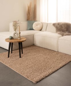 Vierkant hoogpolig vloerkleed shaggy Trend effen - beige - sfeer