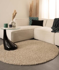 Rond hoogpolig vloerkleed shaggy Trend effen - champagne - sfeer