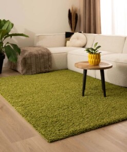 Hoogpolig vloerkleed shaggy Trend effen - groen - sfeer