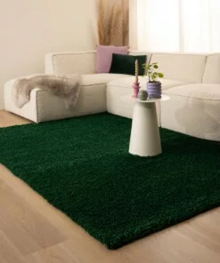 Hoogpolig vloerkleed shaggy Trend effen - jade - sfeer