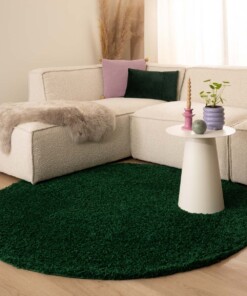 Rond hoogpolig vloerkleed shaggy Trend effen - jade - sfeer