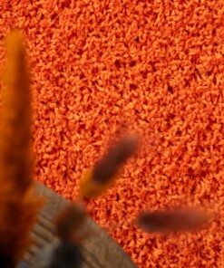 Hoogpolige loper shaggy Trend effen - oranje - close up, thumbnail