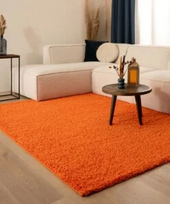 Hoogpolig vloerkleed shaggy Trend effen - oranje - sfeer, thumbnail