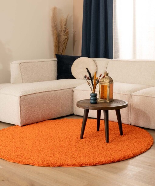 Rond hoogpolig vloerkleed shaggy Trend effen - oranje - sfeer