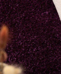 Hoogpolig vloerkleed shaggy Trend effen rond - paars - close up