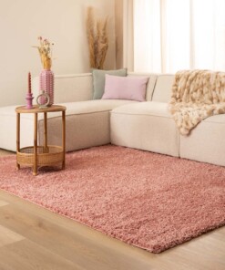 Hoogpolig vloerkleed shaggy Trend effen - roze - sfeer