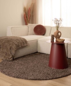 Hoogpolig vloerkleed shaggy Trend effen rond - taupe - sfeer