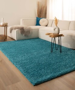 Hoogpolig vloerkleed shaggy Trend effen - turquoise - sfeer, thumbnail