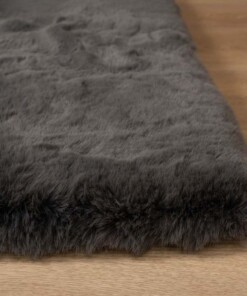 Fluffy vloerkleed - Comfy Deluxe donkergrijs - close up, thumbnail