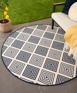 Rond Buitenkleed ruit - Flip Gem donkerblauw