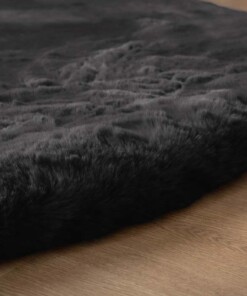 Fluffy vloerkleed rond - Comfy Deluxe donkergrijs - close up, thumbnail