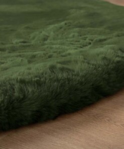Fluffy vloerkleed rond - Comfy Deluxe olijfgroen - close up, thumbnail Fluffy vloerkleed rond - Comfy Deluxe olijfgroen - close up, thumbnail