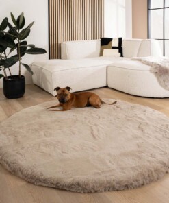 Fluffy vloerkleed rond - Comfy Deluxe taupe - sfeer, thumbnail