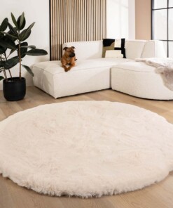 Fluffy vloerkleed rond - Comfy Deluxe crème - sfeer, thumbnail